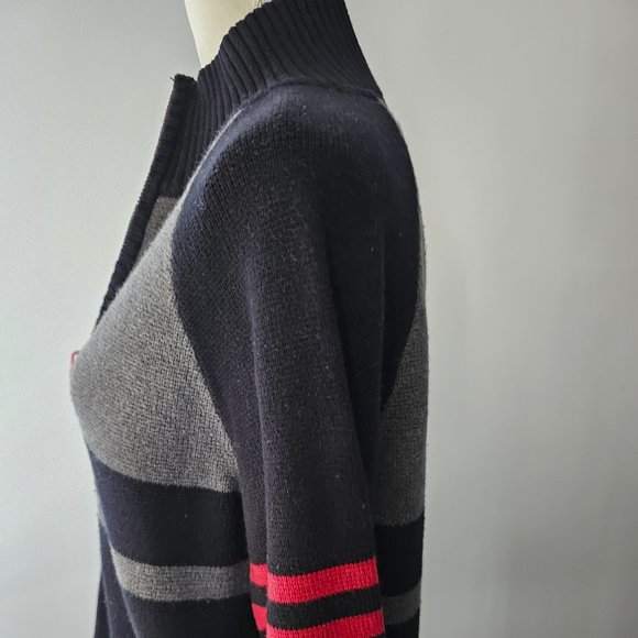 men's AEROPOSTALE 3/4 zip SWEATER black STRAIGHT HEM warm RED gray - Picture 4 of 13